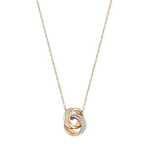SWAROVSKI Further Collection Women's Necklace, Intertwined Circle Pendant with White Crystals and Rose-Gold Tone Plated Chain