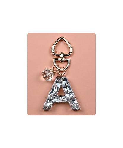 Initial Letter Keychain Bling Gifts for Women Girls Backpack Bag Charm Accessories Cute Heart Crystal wallet Car keyring(A-white)