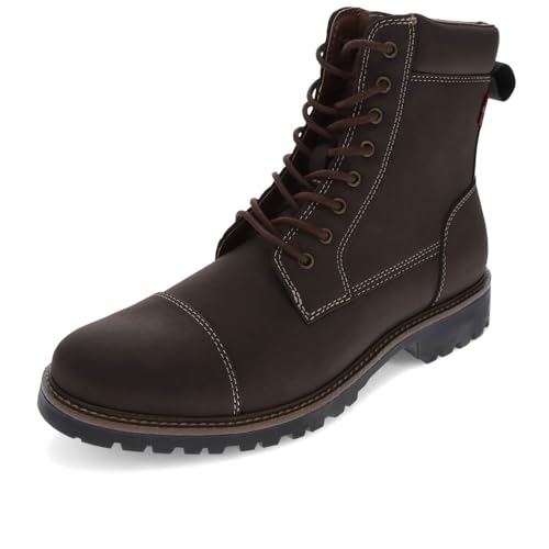 Levi's Mens Wyatt Distressed Vegan Leather Lace Up Rugged Casual Boot, Dark Brown, 11 M
