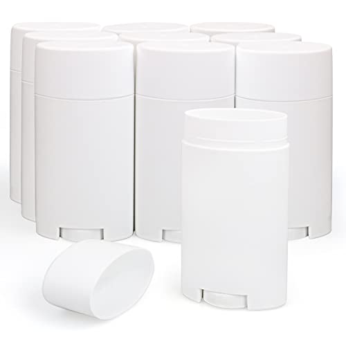 10 Pack 2.5 oz Empty Deodorant Containers,Bottom Filling,White Refillable Plastic Twist-Up Tubes Portable Containers for DIY Deodorant Stick,Lotion Bar,Sunscreen,Solid Lotion Balm-1 funnel,10 Spatulas
