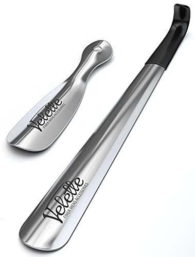 Velette Metal Shoe Horn - Long Handle Shoe Horns for Seniors, Men, Women and Kids - Shoehorn Helper for Boots and Shoes - Set of 2, Long (16.5 Inches) & Travel Size (7.5 Inches)