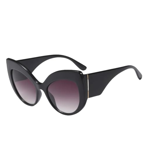 FAMAULD Oversized Khaki cat eye sunglasses women Vintage Luxury Female Sun Glasses Thick Frame Large Eyewear,C1 black grey,one size