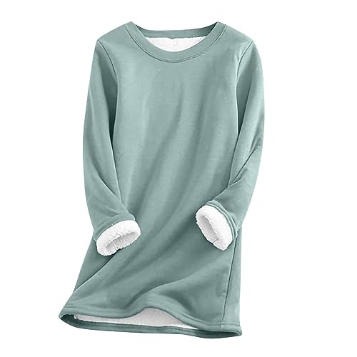 Women’s Sherpa Fleece Lined Tops Plus Size Long Sleeve Cozy Shirts Crewneck Solid Casual Winter Warm Sweatshirts fleece hoodie blanket Green M