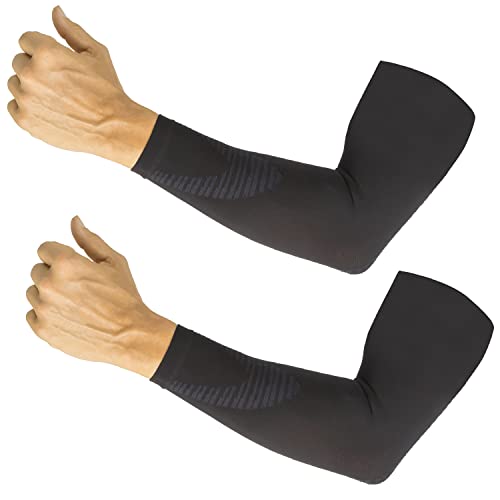 Vive Arm Compression Sleeve - Elbow Support Brace With UV Protection - Cooling Wrap For Pain - Black Sports Fit For Fishing, Cycling, Tennis - Arthritis, Tendonitis Relief - Ideal For Men And Women (X-Large)