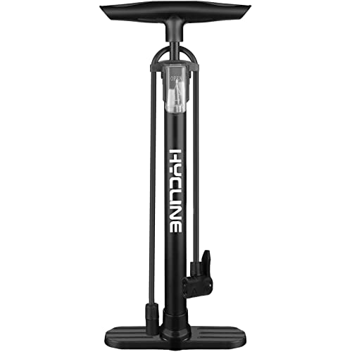 Hycline Portable Floor Bike Pump: Bicycle Tire Pump - 150 PSI High Pressure Air Pumps with Presta and Schrader Valve - Inflator for MTB BMX Tires, Balls, Balloons, Inflatables (Black)