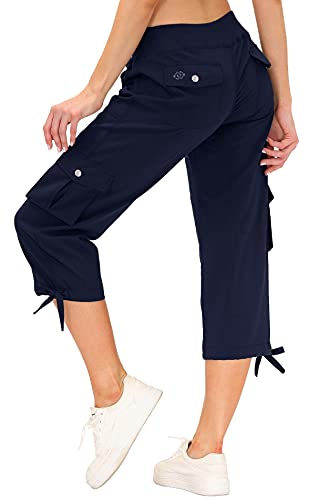 MoFiz Ladies Hiking Capris Outdoor Recreation Hiking Pants Lightweight Quick Dry Cargo Running Athletic Casual with Pockets Navy M