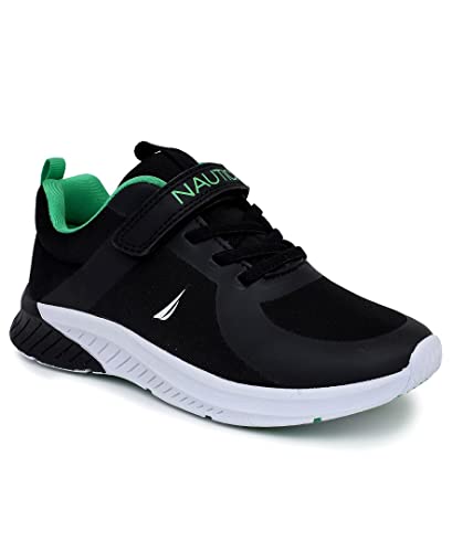 Nautica Kids Boys Youth Athletic Running Shoe|One-Strap Bungee Design|Little Kid-Big Kid Sizes Performance and Style-Jurnee Boys-Black Green Pop-Size 1