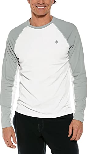 Coolibar UPF 50+ Men's Hightide Long Sleeve Swim Shirt - Sun Protective (Large- Mercury/White Colorblock)
