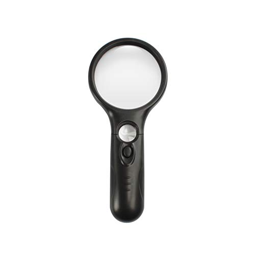 MJIYA Magnifying Glass with Light, MJIYA LED Illuminated Magnifier with 3X 45X High Magnification, Lightweight Handheld for Reading, Inspection, Jewellery (70mm, Black)