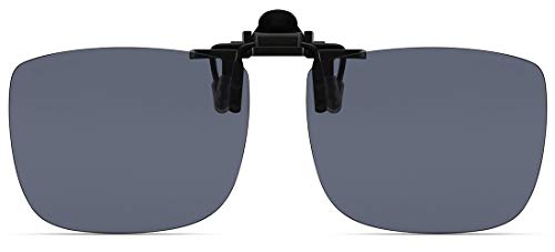 CAXMAN Polarized Clip On Sunglasses Over Prescription Glasses for Men Women UV Protection Flip Up Grey Lens Extra Large