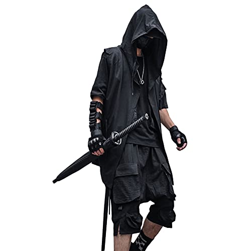 ELKNLMU Black Wizard Hoodies Men Streetwear Cardigan Hoodie Sleeveless Coat Techwear (sleeveless, Medium)