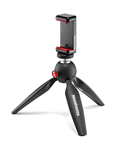 Manfrotto Mini Tripod with Universal Smartphone Clamp, Made in Italy, for iPhone with or Without Case, CSC, Vlogging, Videography, MKPIXICLMII-BK,Black
