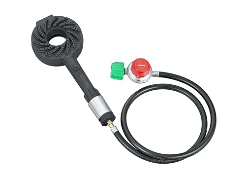 Concord Cyclone Mini Cast Iron High Pressure Burner Head with Top, Side, and Bottom Mounting Options. Single Propane Outdoor Burner Head (Burner Head with Regulator Hose)