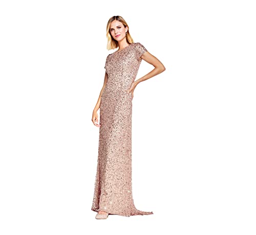 Adrianna Papell Women's Scoop Back All-Over Beaded Gown, Rosegold, 10