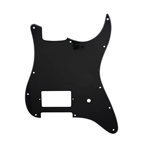 Musiclily Pro 11 Holes Single Covered Humbucker and Pot Slot Guitar Pickguard For USA/Mexico Fender Tom Delonge Strat Style Electric Guitar, 3Ply Black