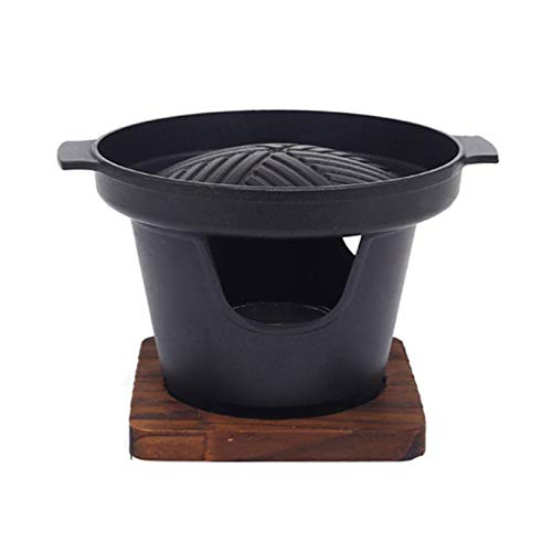 Portable BBQ Grill Mini Japanese Style BBQ Grill Portable Tabletop ?Barbecue Stove ?with Wooden Base Suitable for 1-2 People for Yakiniku, Robata, Yakitori, Takoyak BBQ Grill Utensils for Barbecue ()