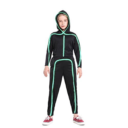 HSCTEK Led Light up Stick Figure Costume for Kids, Halloween Stick Man Costume for Boys Girls(Fluorescent Green, 8-10)