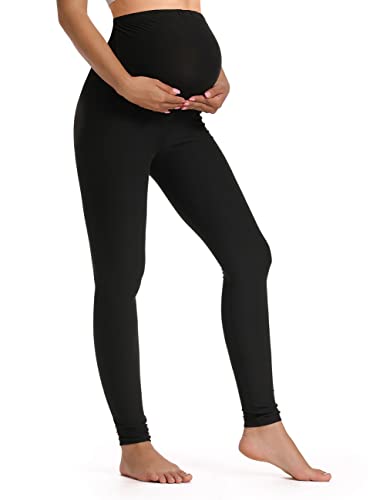 Foucome Women's Maternity Leggings Over The Belly Pregnancy Active Workout Yoga Tights Pants (Black, XL)