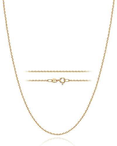 Fasongo Solid 18K Over Gold Chain Necklace for Women Girls, 1.2mm Cable Chain Gold Chain for Women, Dainty & Thin & Sturdy Women's Chain Necklace 18inch