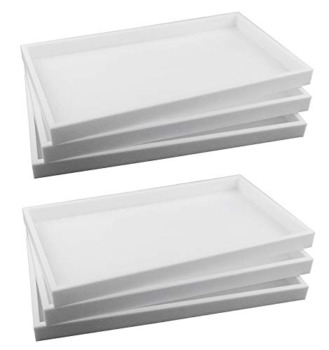 888 Display USA 6-Piece 1-Inch Deep White Full Size Plastic Stackable Jewelry Tray 14 3/4' X 8 1/4' X 1'H