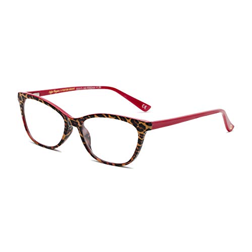 Sofia Vergara x Foster Grant Women's Teresa Cat-Eye Reading Glasses, Leopard Front Over Shiny Red Base, 52 mm + 1.25