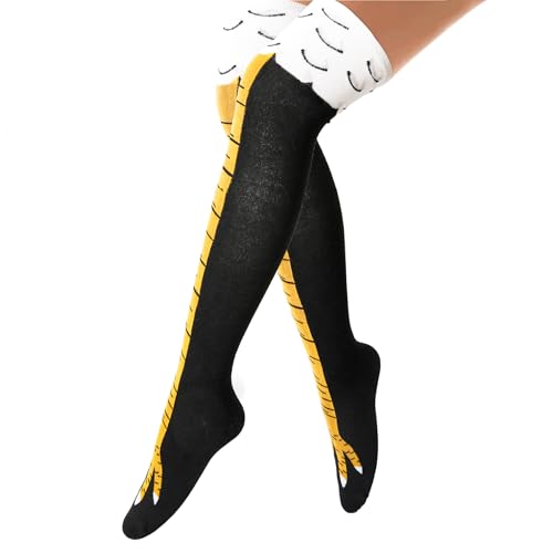 puwuto Chicken Leg Socks - 3D Novelty Funny Knee-High Chicken Costume Feet Socks, 19.6in Animal Paw Socks for Adult Women Men Thanksgiving Xmas Gifts Birthday Party Christmas Stocking Stuffer