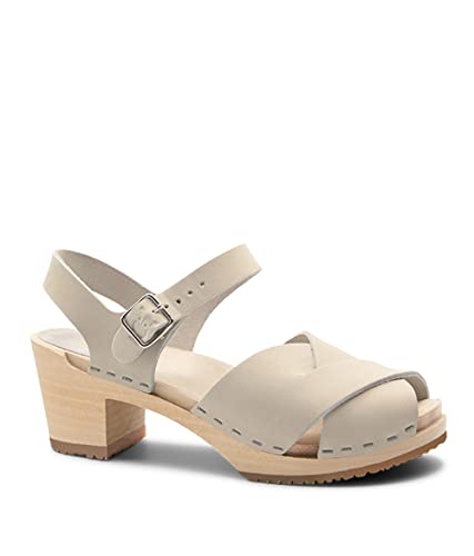 Sandgrens Swedish Wooden High Heel Clog Sandals for Women, US 7-7.5 | Monroe Sand, EU 38