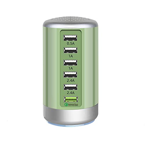 Quick Charge 3.0 USB Wall Charger 6 Ports Desktop QC 3.0 USB Hub Charging Station Multi USB Charger Fast Charging Compatible for All iPad iPhone 15 14 13 12 11 Pro Max Pixel Note Galaxy (Green)