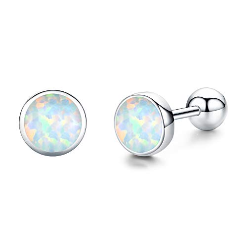 TANGPOET Fire Opal Studs Screw Back Earrings for Women Sterling Silver Hypoallergenic Earrings for Sensitive Ear Birthday Mom Gifts for Teenager Wife