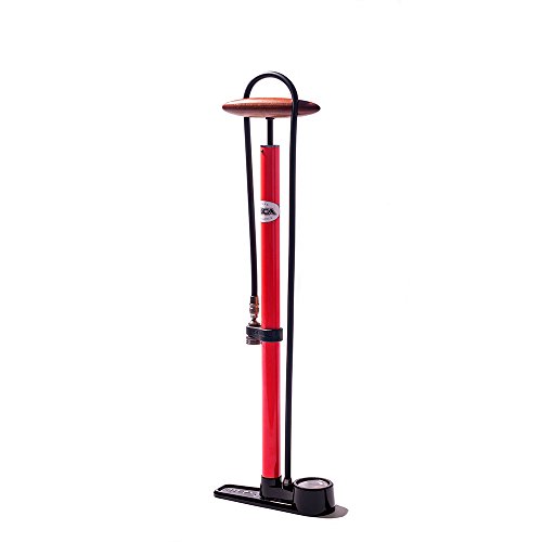 SILCA Pista Bike Floor Pump - Steel Construction with Wood Handle - Premium Presta and Schrader Chuck - Travel Pump - Lay Flat Design - Single Foot Base - High Pressure Gauge 200psi - Red Barrel