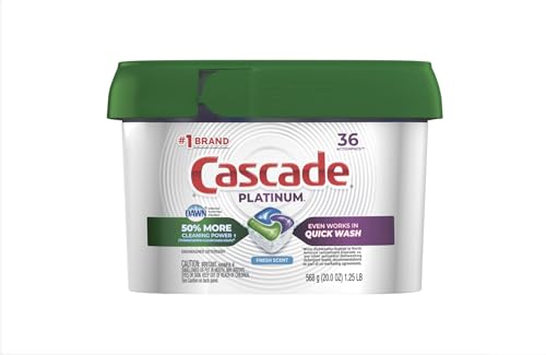 Cascade Platinum Dishwasher Pods, ActionPacs Dishwasher Detergent with Dishwasher Cleaner Action, Fresh Scent, 36 count(Packaging May Vary)