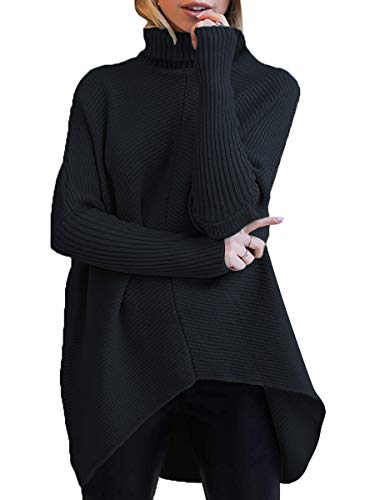 ANRABESS Women's Oversized Casual Long Batwing Sleeve Black Turtleneck Sweater 2023 Fall Pullover Comfy Knit Maternity Tunic Sweaters Trendy Fashion Outfits A87Hei-Xl