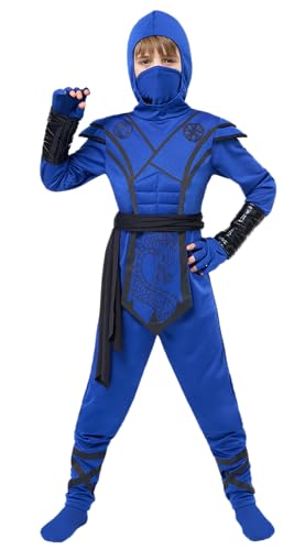 Spooktacular Creations Dragon Ninja Costume for kids, Bule Boys Ninja Costume Outfit Set for Halloween Ninja Costume Dress Up Party-M