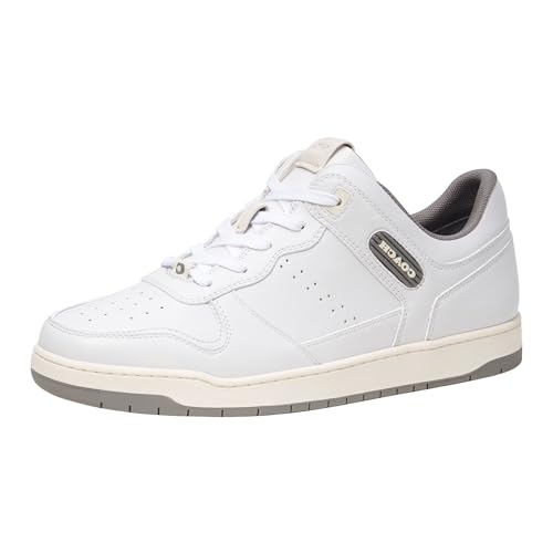 Coach Men's C201 Leather Sneaker, Optic White/Heather Grey, 11