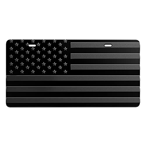 American Black Front Flag License Plate, Aluminum 3D Metal Embossed License Plate, Decorative American Flag License Plate for Men/Women/Boy/Girls Car, Black