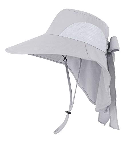 Womens Sun Hat Packable Neck Cover UPF 50- Wide Brim, Light Grey, Size One Size