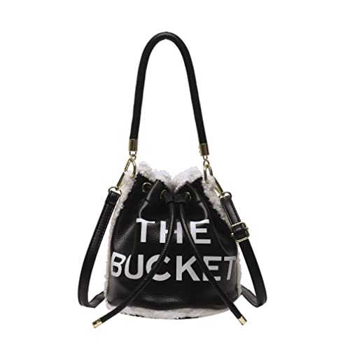JQAliMOVV Bucket Bags for Women, Mini Bucket Bag Hobo Purses Tote Bag Leather Crossbody Bucket Bags Drawstring Handbags (Black)
