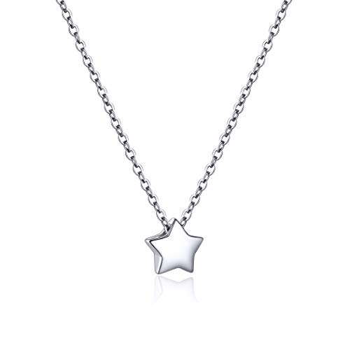 PROSILVER 925 Sterling Silver Star Necklace Tiny Pendant Chain Valentine Day Gift Italian Silver Star Dainty Choker Necklace for Women