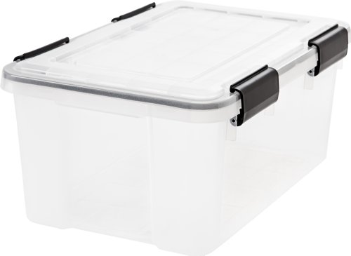 IRIS USA 19 Qt Storage Box with Airtight Seal, 6 Pack - BPA-Free, Made in USA - Heavy Duty Moving Containers with Tight Latch Gasket Lid, Weather Proof Tote Bin, WEATHERPRO - Clear/Black