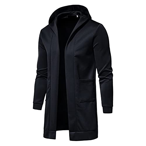 Mens Coats and Jackets with Hood Long-Slevee Luxury Full Length Trench Coat Long Wool Overcoat Winter Jackets for Men(Black,XXXXL)