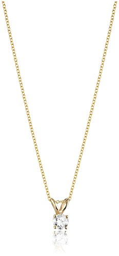 Amazon Collection 14k Yellow Gold 16' Adjustable to 18' 4-Prong Set Round-Cut Diamond Pendant (1/3 cttw, J-K Color, I2-I3 Clarity)