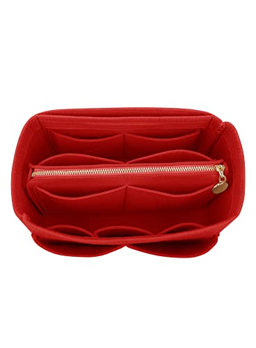 LEXSION Felt Purse Bag Organizer Insert with zipper Bag Tote Shaper Fit Speedy Neverful PM MM 8021 Red L