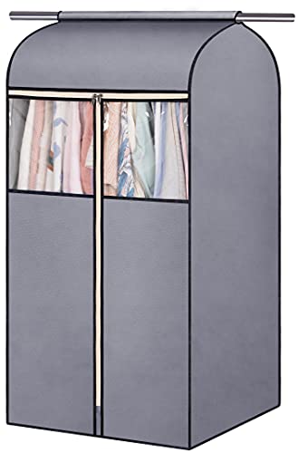 SLEEPING LAMB 43'' Garment Bag Organizer Storage with Clear PVC Windows Garment Rack Cover Well-Sealed Hanging Closet Cover for Suits Coats Jackets, Grey (Hanging Rod Not Included)