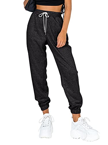 AUTOMET Women's Cinch Bottom Sweatpants Aesthetic Clothes Athletic Joggers Lounge Pants with Pockets Black Grey