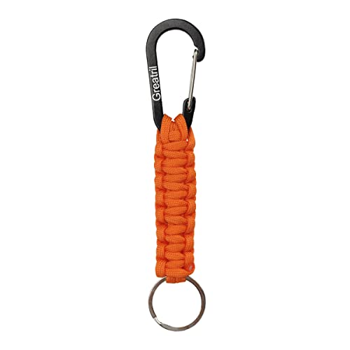 GREATRIL Keychain Carabiner with Key Ring Paracord Key Chain Hanger Heavy Duty Clips for Outdoor Boys/Girls/Men/Women (Orange)