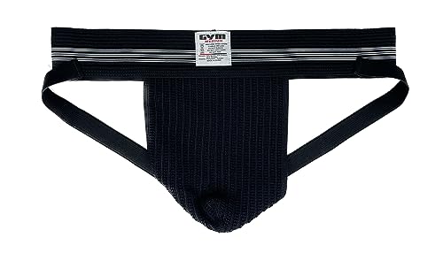 Mens GYM Old School Jockstrap with 2' Waistband (Black, Medium)