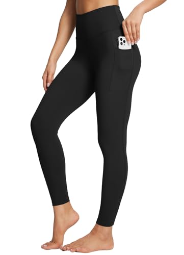 BALEAF Leggings with Pockets for Women Tummy Control Workout High Waisted Athletic Ultra Soft 7/8 Gym Yoga Petite Ankle Pants Black XL