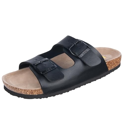 WTW Men's Cork Footbed Sandals - Slip on Beach Slide Slipper Shoes with Adjustable Metal Buckle Strap for Men, Causal Style