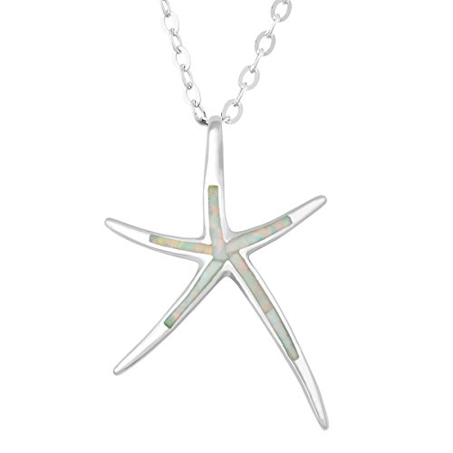Beaux Bijoux Sterling Silver Created White Opal Starfish Pendant with 18' Chain