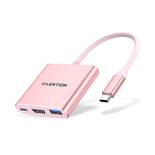 LENTION 3-in-1 USB C Hub with 100W Power Delivery, USB 3.0 & 4K HDMI for 2023-2016 MacBook Pro, New Mac Air/Surface/Chrome/Steam Deck, More, Stable Driver Adapter (CB-C14, Rose Gold)